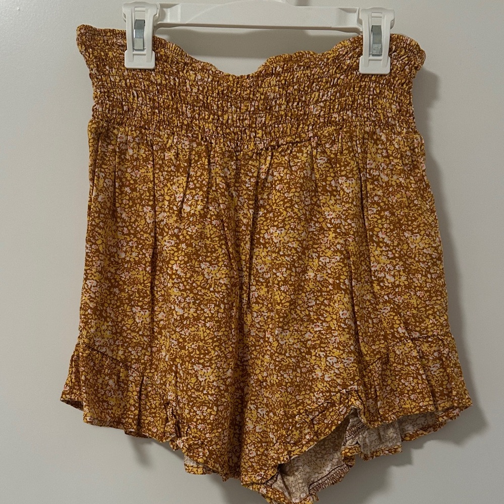 Wild Fable Yellow and Brown Smocked Shorts